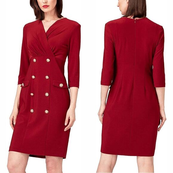 Elegant Wear to Work Office Business 3/4 Sleeve Buttons Red Blazer Dress XXL NWT - Picture 9 of 14